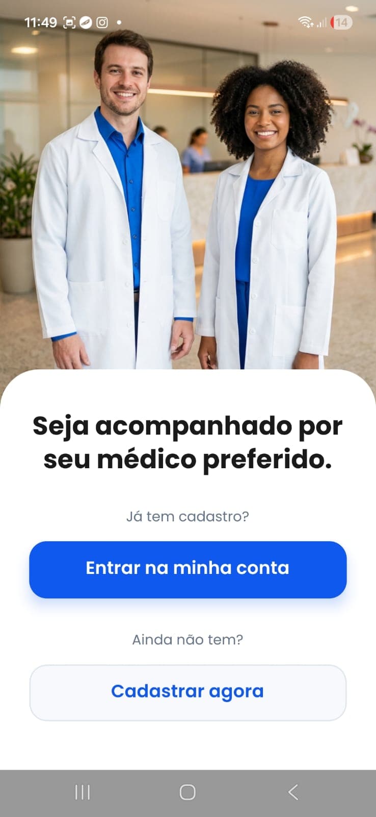 Boas-vindas, captura de tela do app Vida Alívio